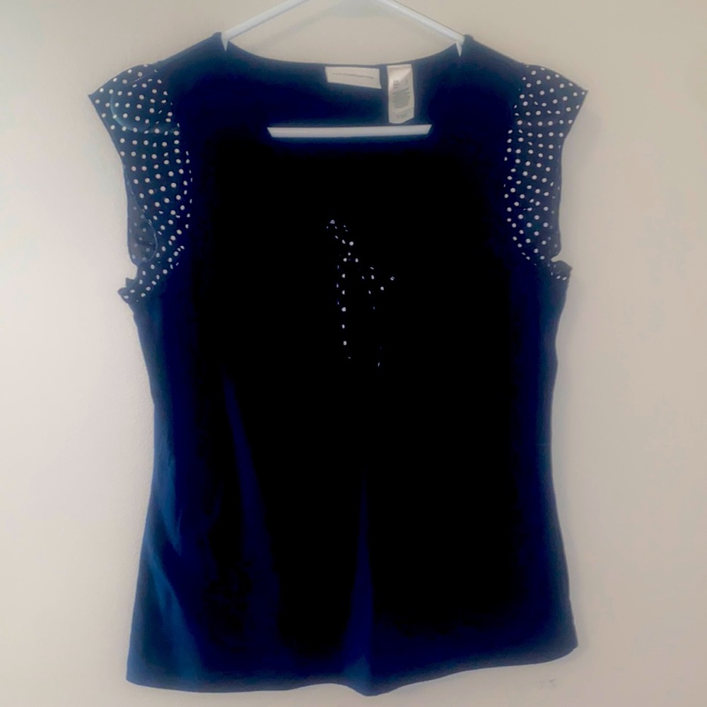 Liz Claiborne Size Large Navy polka dot cap sleeve